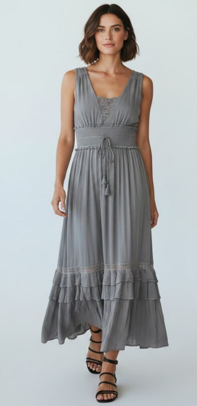 In Loom Womens Size Large Sleeveless Smocked Waist Flowy Maxi Dress Gray NEW